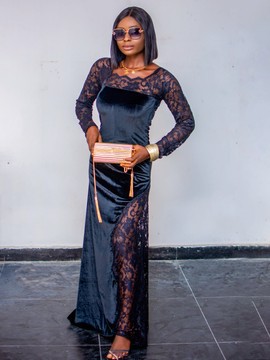 Robe longue élégante en dentelle et velours pour femme africaine de luxe/mariages/occasions spéciales