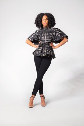 HANNA BLACK AND BEIGE PEPLUM  TOP