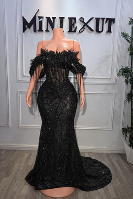 Black luxury Dress, Black Prom Dress, long black prom dress