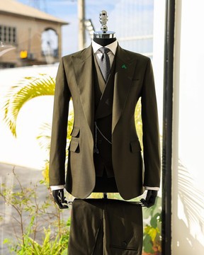 A seaweed green, knitted, peak lapel, jorgecarli suit