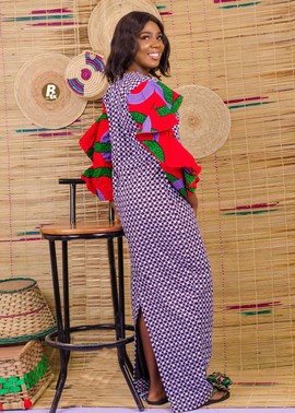 Ankara Long Fitted Dress With Exaggerated Combined Long Sleeves| Ankara Gown| Ankara Fabric