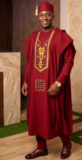 Agbada with White Embroidered Panel
