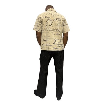 Script-Print Shirt, Motif Short Sleeve Shirt, Print Shirt, Men's Fashionable Shirt