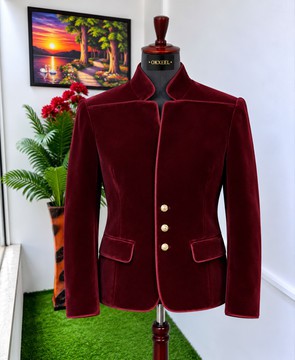 Costume en velours bordeaux à boutons dorés OKXEEL