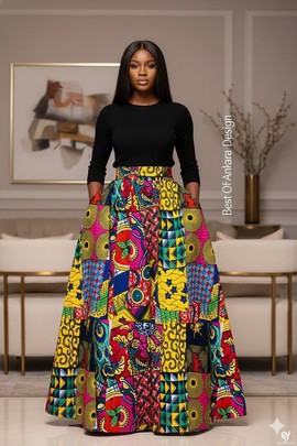 Vibrant Patchwork Ankara Maxi Skirt