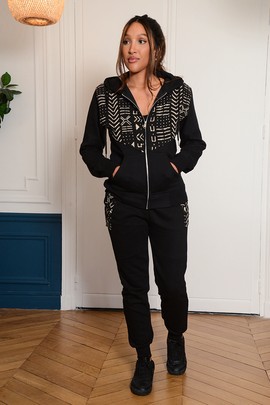 Zip hoodie + jogging bottoms set in Black Bogolan