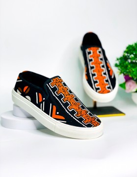 Ankara white soles slip ons (Burnt orange/black/white)