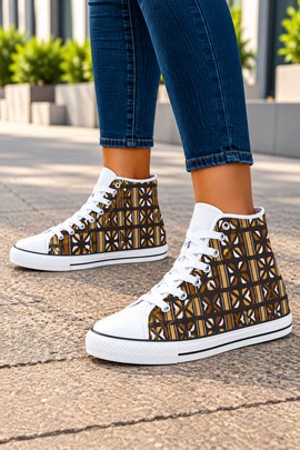 Mudcloth Basket Pattern Women's Classic High Top Canvas Shoes | African Sneakers