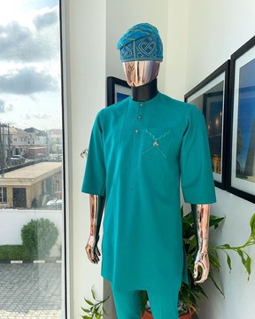 A Jade Green, front flap, valley perspective pocket design kaftan