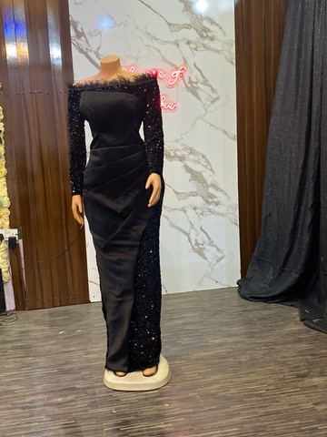 Black sequins dress, black party dress, evening dress