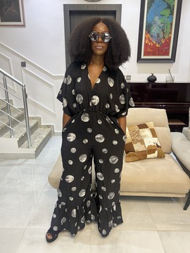 Black Chiffon Flared Jumpsuit, Wide Leg Flared Jumpsuit