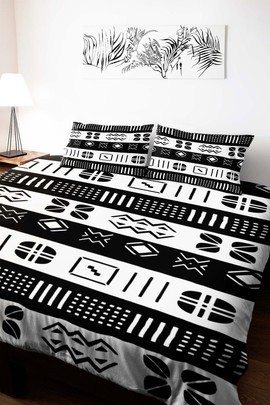 Mudcloth Bedding Set Black White Duvet and Pillow Covers (MORE SIZES AVAILABLE)