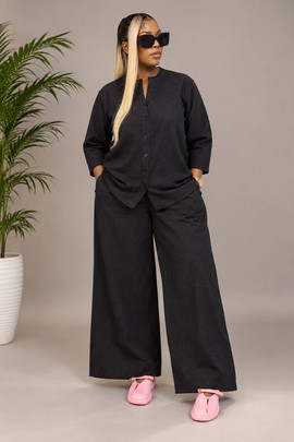 Women’s Black Two-Piece Wide-Leg Trousers Set