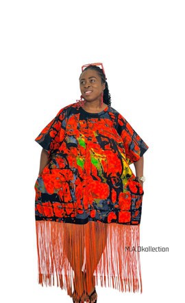 Barbara Ankara Fringe Midi Dress | Orange African Print