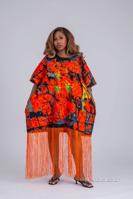 Barbara Ankara Fringe Midi Dress | Orange African Print