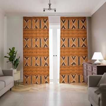 Geometric Orange Curtains Blackout Mudcloth Print (Two-Piece) LARGER SIZES AVAILABLE