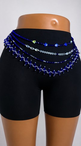 Perles de taille bleues et argentées personnalisées – Perles de taille africaines personnalisées à plusieurs rangs avec breloques