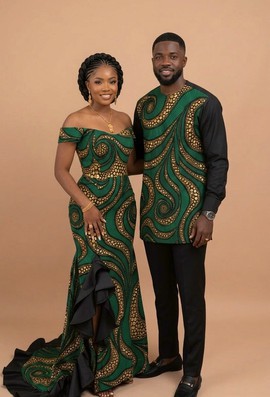 African Couple Ankara Outfit – Elegant Green Matching Traditional Attire for Him and Her