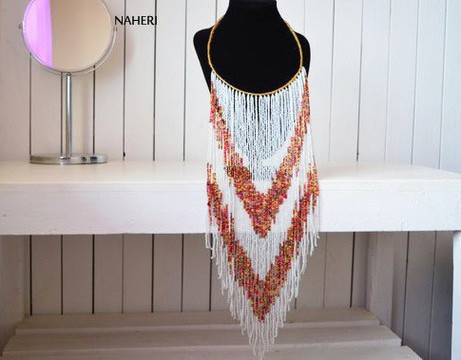 African Beaded Fringe Necklace | Handmade jewelry | Romantic tribal Necklace
