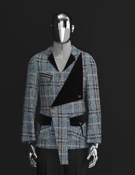 Gray-black check tweed safari suit......................best seller