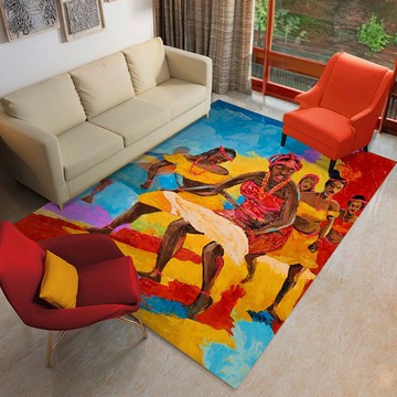 Tapis d’art africain raffiné représentant des danseurs culturels (GRANDES TAILLES DISPONIBLES)