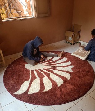 Tapis rond en 100%  mohair du haute gamme fait main