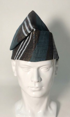 Handcrafted Striped Forage / Garrison Cap – Teal, Grey &amp; Brown Woven Fabric