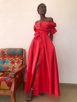 Ankara and Chiffon Mix Halter Neck Dress, African Print Halter Neck Dre