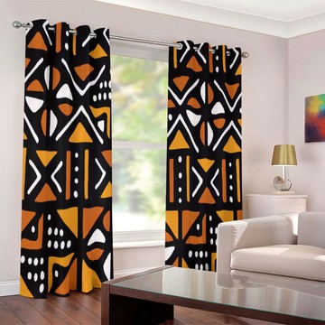 Mudcloth African Pattern Curtains Blackout Grommet (Two-Piece) (LARGER SIZES AVAILABLE)