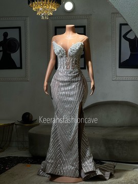 Long black sequin evening dress with leg slit, prom dress , formal graduation dress, evening gowns