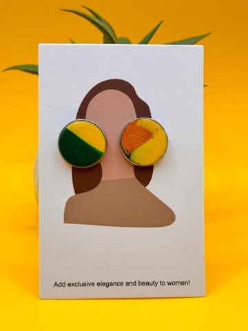 JOK24-05 : Clous d'oreille géométrique vert et jaune