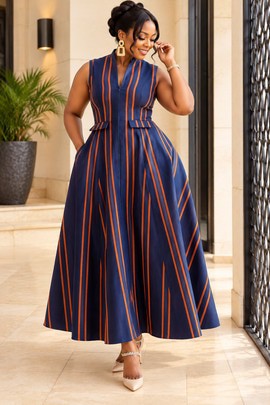 Élégante robe longue Aso Oke
