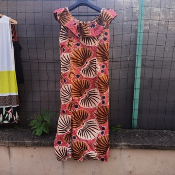 Robe africaine doublée avec fente en tissu pagne wax