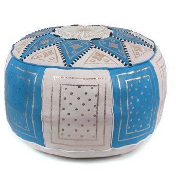 Grand pouf en vrai cuir Naturel Bleu