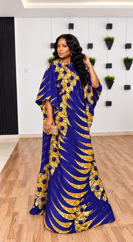 Robe boubou bleue Ankara, robe longue africaine tendance