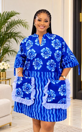 Robe caftan Favy en Ankara africain, robe caftan courte en Ankara africain