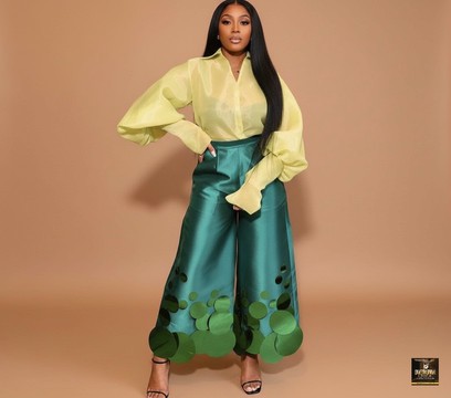 Lime-green Organza Shirt and Emeral Trouser