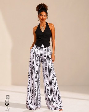 Pantalon large taille haute imprimé
