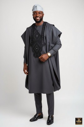 Black Agbada set with cap