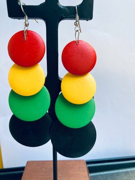 Beautiful pair of asymmetrical Multi color wooden earrings