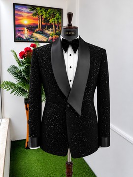 Costume de smoking OKXEEL noir Stardust à col châle