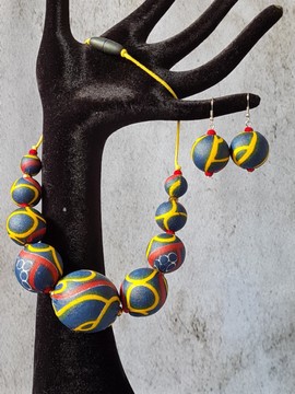 YEMOJA NDOP / TOGUH BLUE earrings in WAX fabric-loincloth beads and 925 silver