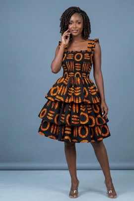Vibrant African Print Tiered Ruffle Mini Dress with Flutter Sleeves