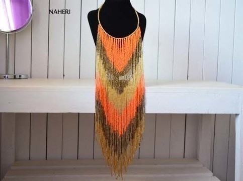 African Beaded Fringe Necklace | Handmade jewelry | Romantic tribal Necklace