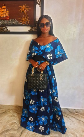 Majestic African Woman Wedding Flower Off-Shoulder Maxi Dress for Weddings/Special Occasions