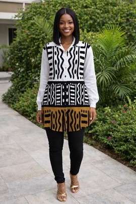 Nala Kuba Mudcloth Print Shirt – Bold Afrocentric Long Sleeve Top