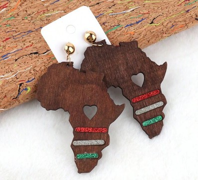 Boucle d'oreille carte d'Afrique multicolore en bois