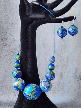 YEMOJA earrings in WAX fabric-loincloth beads and 925 silver