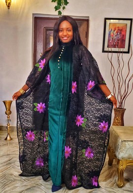 Elegant African Woman Wedding Flower Lace and Velvet Kaftan|Occasion| Plus Size/Black Friday sales