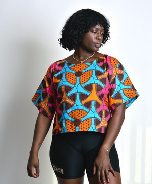 round neck wide sleeve cropped dashiki